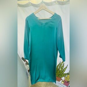 Teal V-Neck Women's Silk Slip